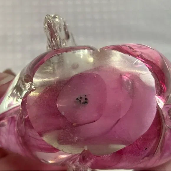 Blown Glass Pink Elephant Art Glass Suspended Controlled Bubbles Paperweight - Picture 5 of 7